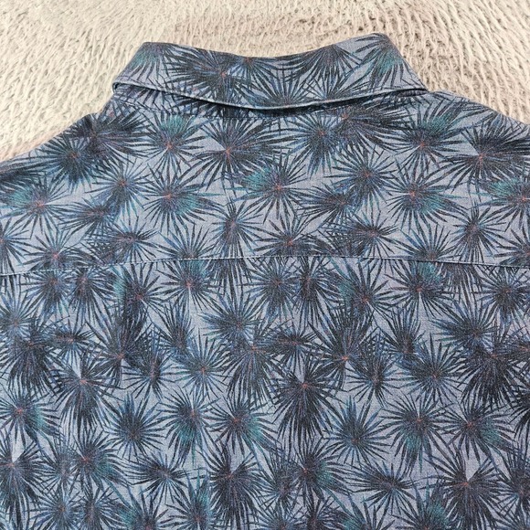 Ted Baker Shirt Men Size 5 Flip‎ Cuff Button Up Long Sleeve Leaf Print Blue Tone - Picture 8 of 12